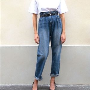 Frankie Shop Medium Blue Washed Paperbag Jeans